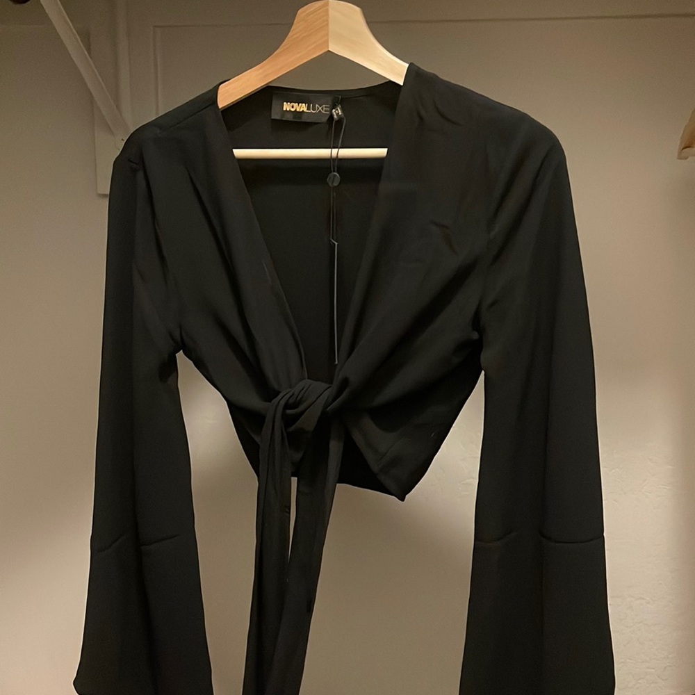 Fashion Nova black long sleeve wrap top